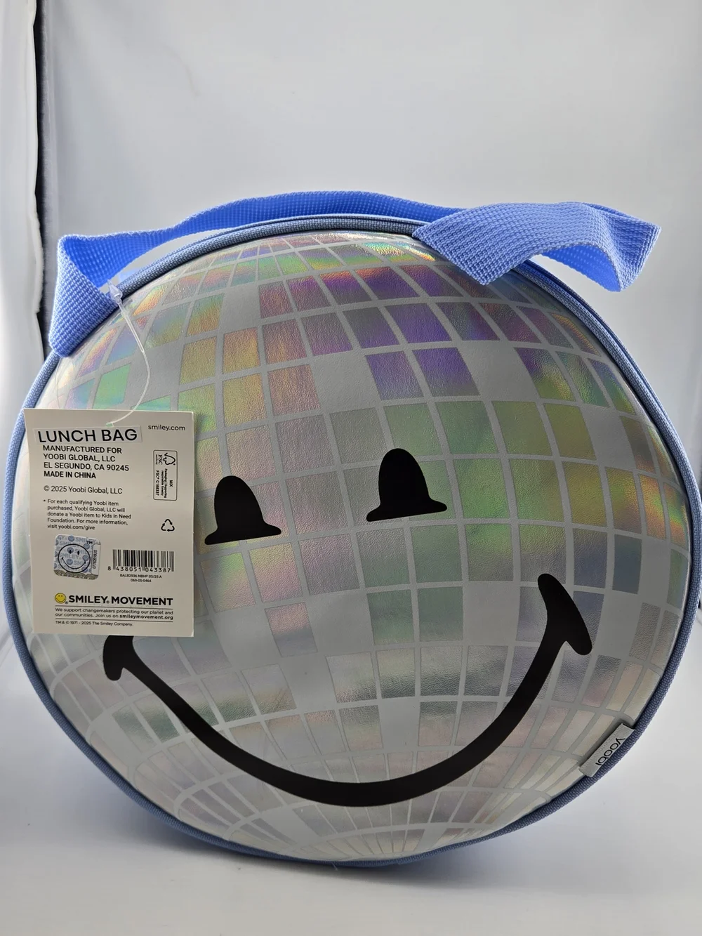 NWT Yoobi x SmileyWorld Disco Ball Lunch Bag Blue Holographic